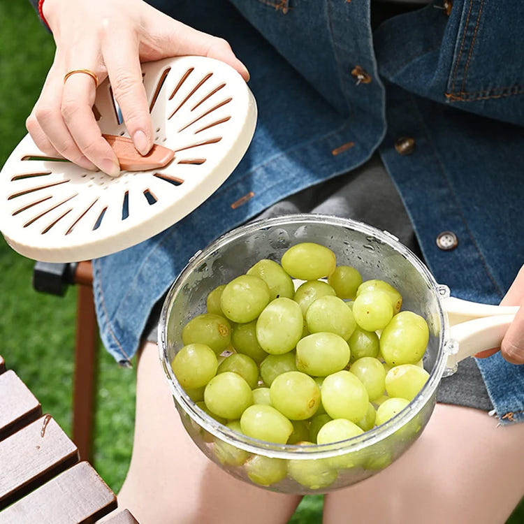Fruit Drain Basket With Lid Vegetable Washing Bowl Kitchen Gadgets