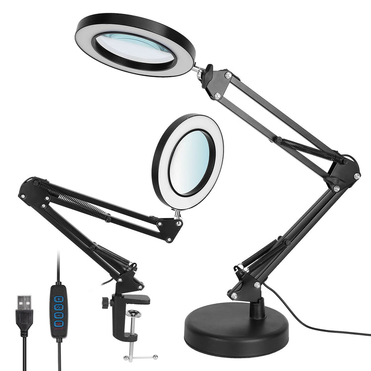 Adjustable LED Magnifying Desk Lamp with 5 Diopter Lens
