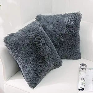 NordECO HOME 2 Pack Teal Faux Fur Cushion Covers 18 x 18 Inches