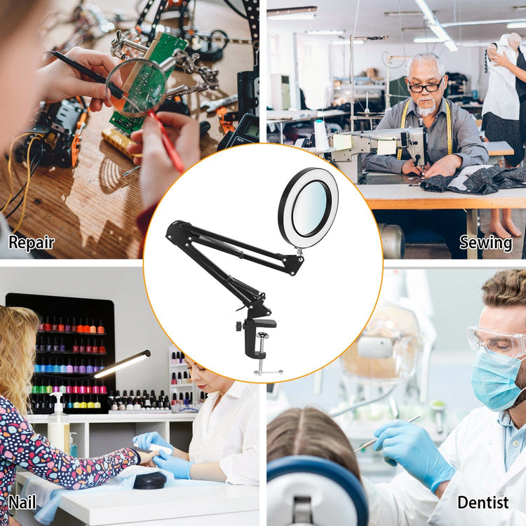 Adjustable LED Magnifying Desk Lamp with 5 Diopter Lens