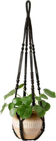 Indoor Hanging Planter Basket with Wood Beads Decorative Flower Pot Holder