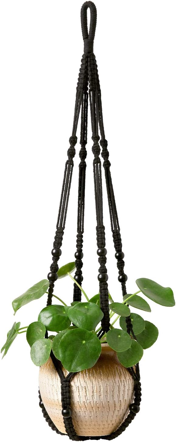Indoor Hanging Planter Basket with Wood Beads Decorative Flower Pot Holder