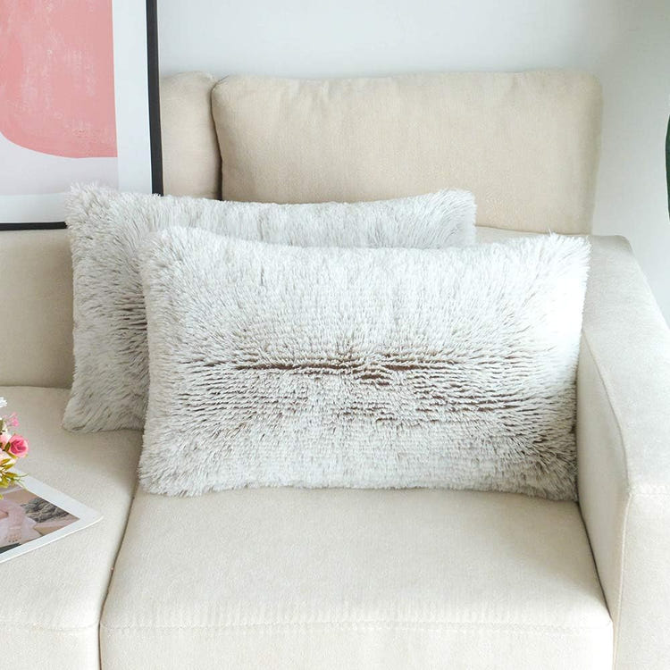 NordECO HOME 2 Pack Teal Faux Fur Cushion Covers 18 x 18 Inches