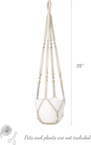 Indoor Hanging Planter Basket with Wood Beads Decorative Flower Pot Holder