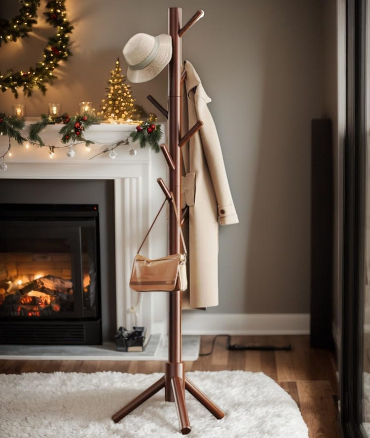 Pipishell Sturdy Wooden Coat Tree with 8 Hooks