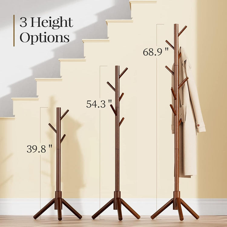 Pipishell Sturdy Wooden Coat Tree with 8 Hooks