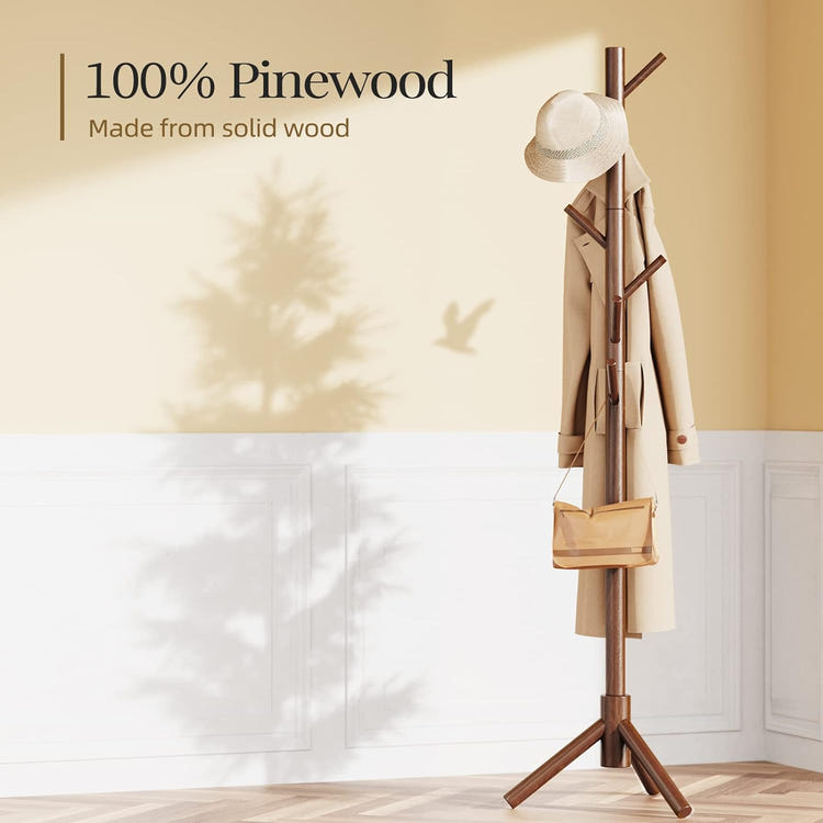 Pipishell Sturdy Wooden Coat Tree with 8 Hooks