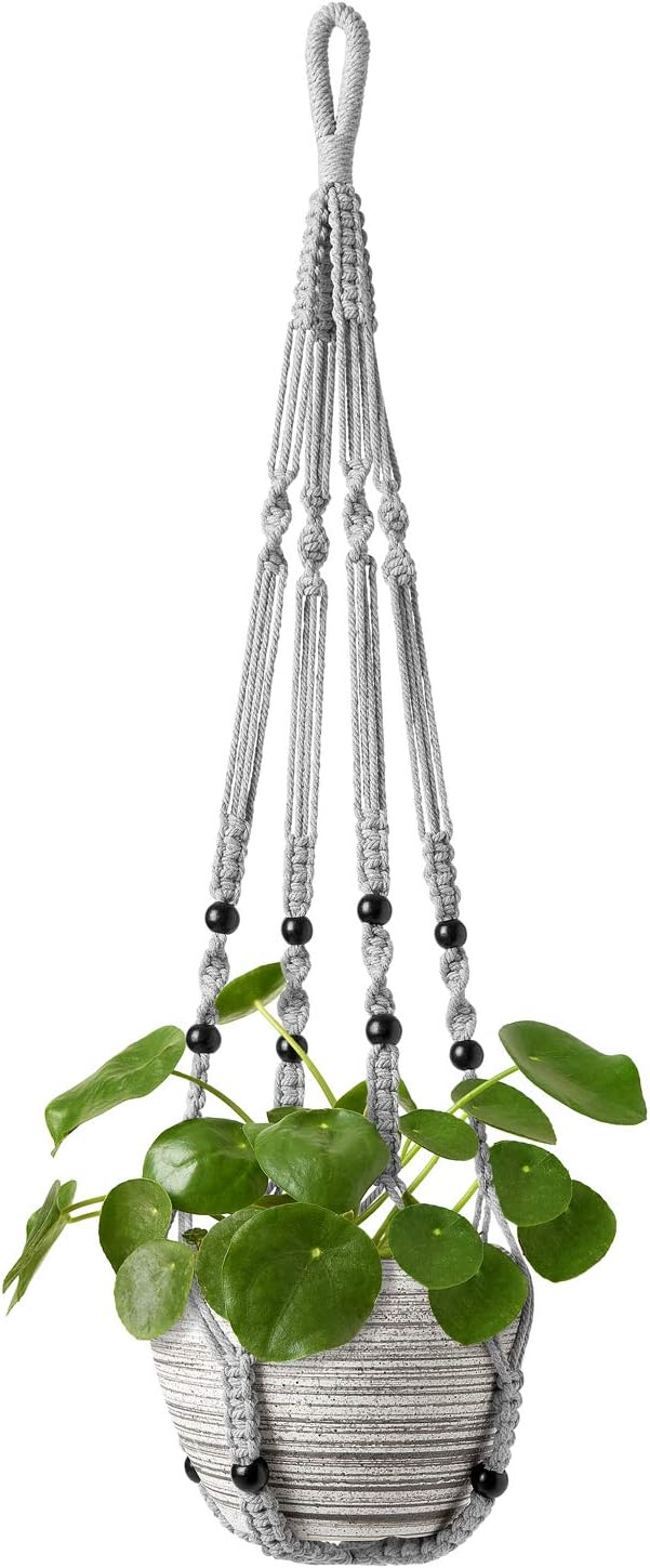 Indoor Hanging Planter Basket with Wood Beads Decorative Flower Pot Holder