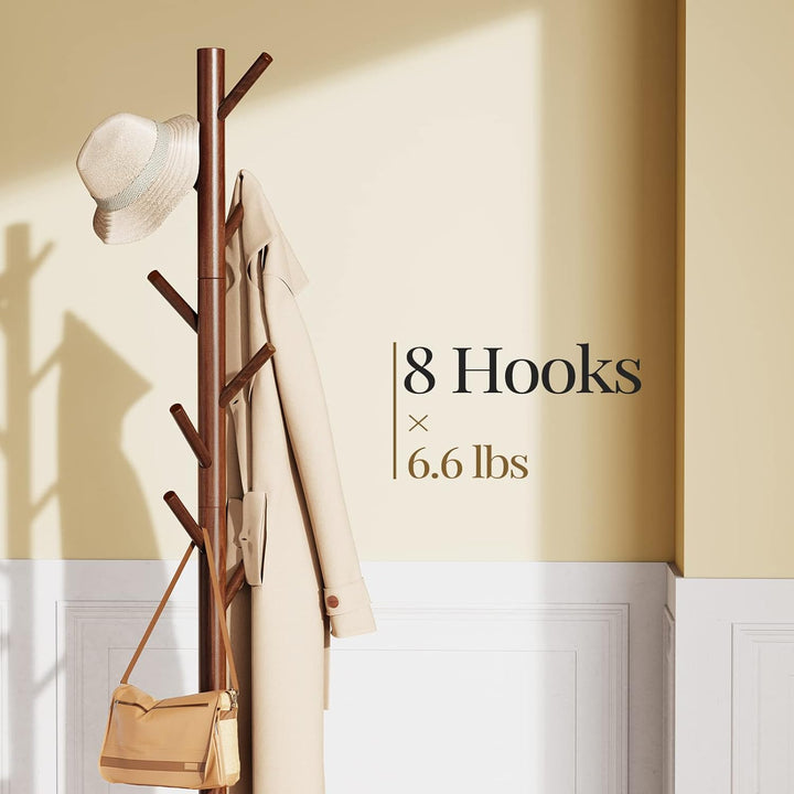 Pipishell Sturdy Wooden Coat Tree with 8 Hooks