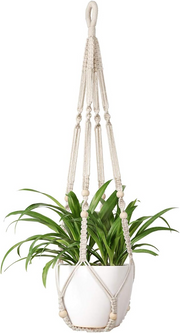 Indoor Hanging Planter Basket with Wood Beads Decorative Flower Pot Holder