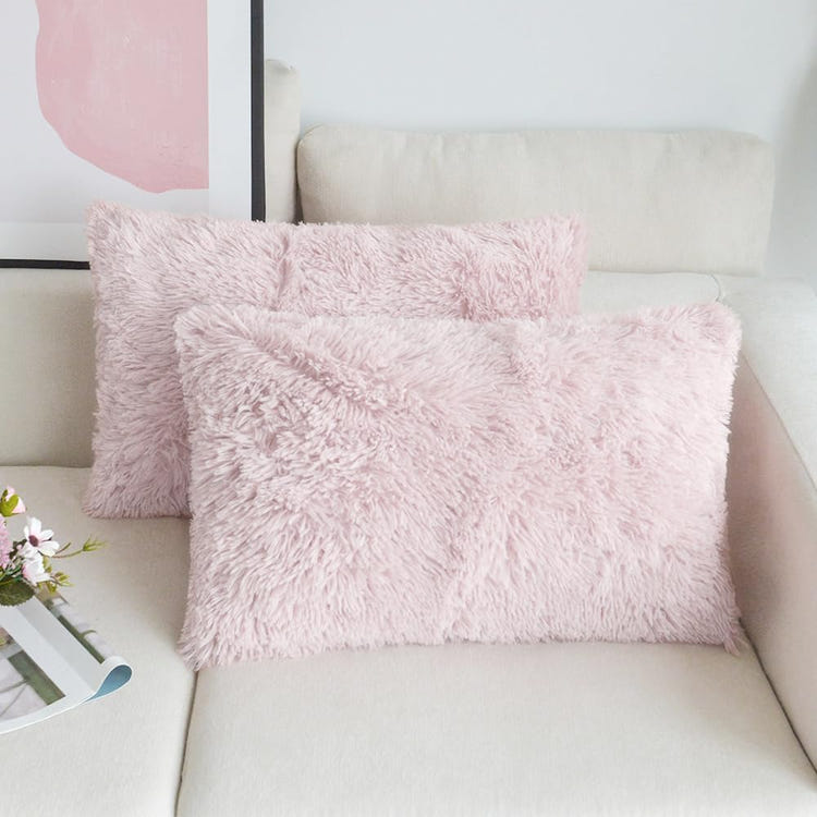 NordECO HOME 2 Pack Teal Faux Fur Cushion Covers 18 x 18 Inches