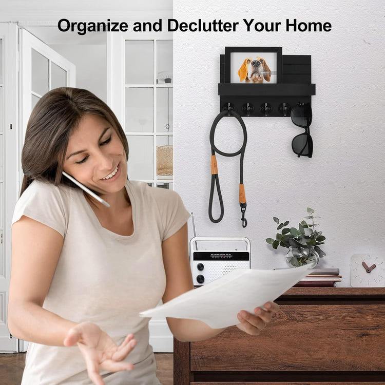 Wall Key and Mail Holder with Shelf