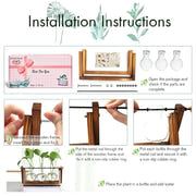Plant Terrarium with Wooden Stand, Air Planter Bulb Glass Vase Metal