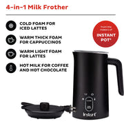 Instant Pot Milk Frother, 4-in-1 Electric Milk Steamer 500W, Black