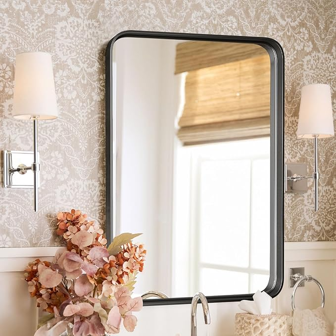 Sweetcrispy Black Round Wall Mirror 30 Inch
