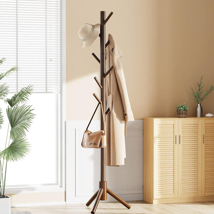 Pipishell Sturdy Wooden Coat Tree with 8 Hooks