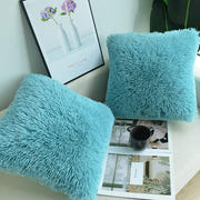 NordECO HOME 2 Pack Teal Faux Fur Cushion Covers 18 x 18 Inches