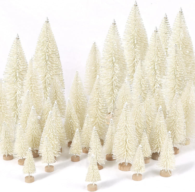 30pcs Mini Christmas Trees Artificial Bottle Brush Trees with Wooden Base for Decor