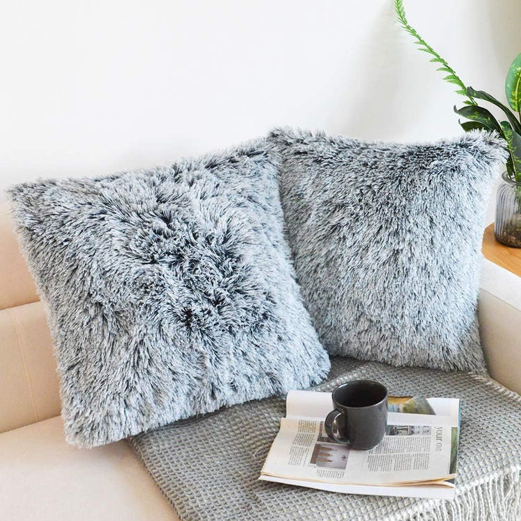 NordECO HOME 2 Pack Teal Faux Fur Cushion Covers 18 x 18 Inches
