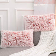 NordECO HOME 2 Pack Teal Faux Fur Cushion Covers 18 x 18 Inches