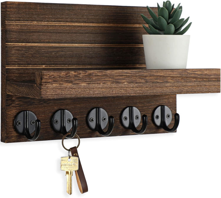 Wall Key and Mail Holder with Shelf