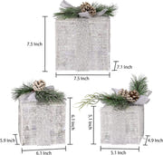 Hourleey Set of 3 Lighted Christmas Gift Boxes with 60 LED Warm White Lights