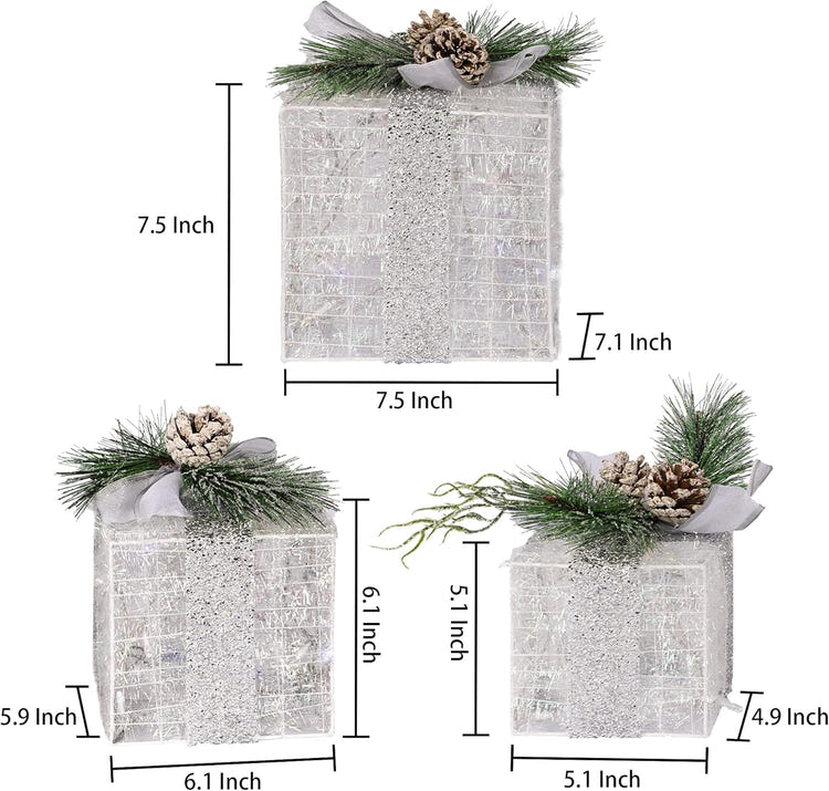 Hourleey Set of 3 Lighted Christmas Gift Boxes with 60 LED Warm White Lights