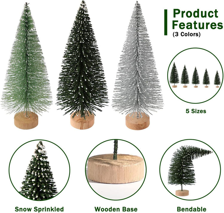 30pcs Mini Christmas Trees Artificial Bottle Brush Trees with Wooden Base for Decor