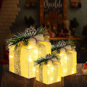 Hourleey Set of 3 Lighted Christmas Gift Boxes with 60 LED Warm White Lights