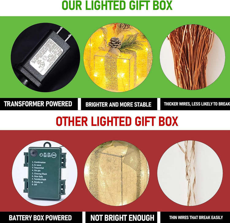 Hourleey Set of 3 Lighted Christmas Gift Boxes with 60 LED Warm White Lights