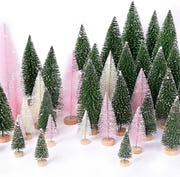 30pcs Mini Christmas Trees Artificial Bottle Brush Trees with Wooden Base for Decor