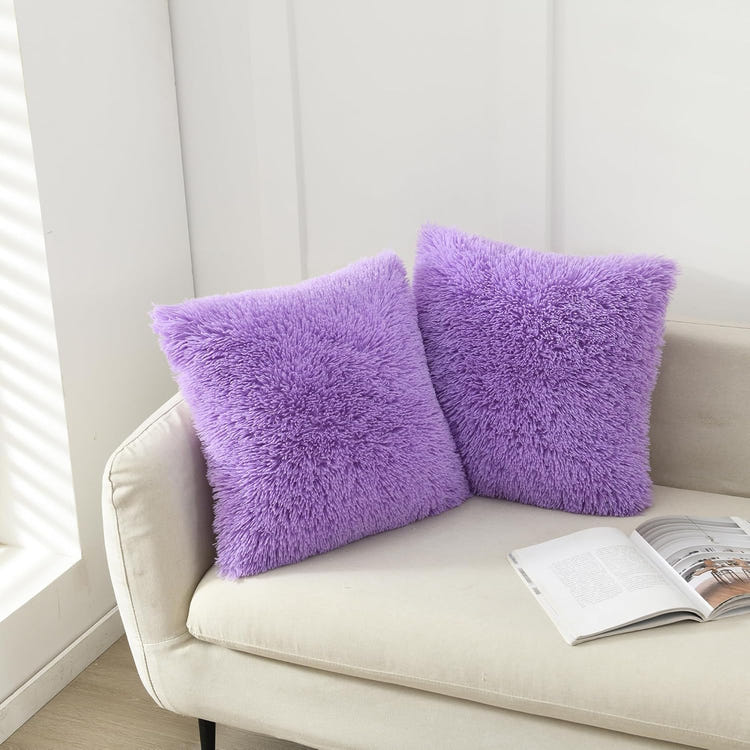 NordECO HOME 2 Pack Teal Faux Fur Cushion Covers 18 x 18 Inches