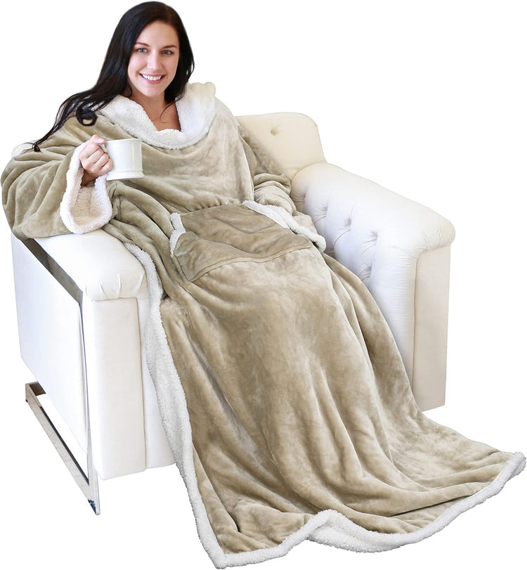 Catalonia Sherpa Wearable Blanket with Sleeves Arms