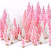 30pcs Mini Christmas Trees Artificial Bottle Brush Trees with Wooden Base for Decor