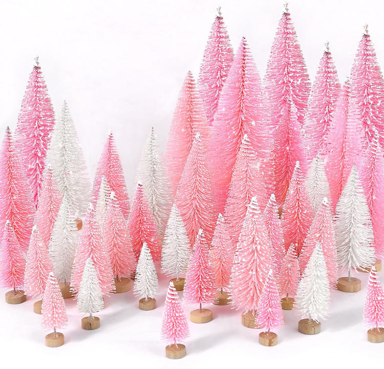 30pcs Mini Christmas Trees Artificial Bottle Brush Trees with Wooden Base for Decor