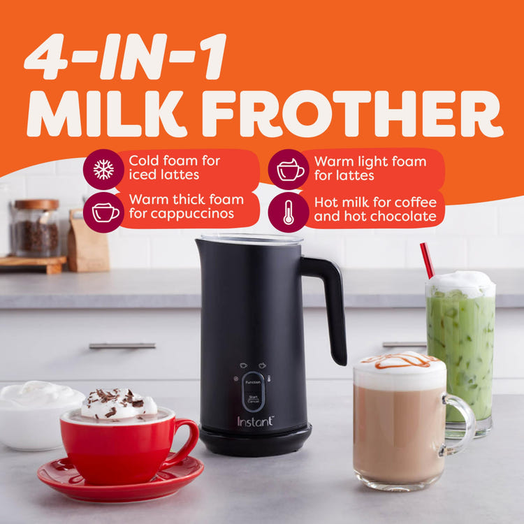 Instant Pot Milk Frother, 4-in-1 Electric Milk Steamer 500W, Black