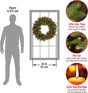 National Tree 24 Inch Pre-Lit Crestwood Spruce Christmas Wreath with LED Lights