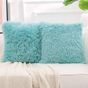 NordECO HOME 2 Pack Teal Faux Fur Cushion Covers 18 x 18 Inches