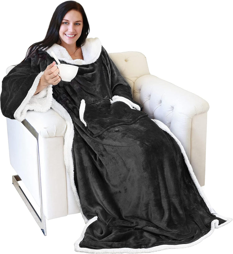 Catalonia Sherpa Wearable Blanket with Sleeves Arms