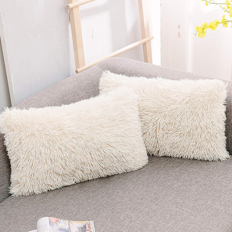 NordECO HOME 2 Pack Teal Faux Fur Cushion Covers 18 x 18 Inches