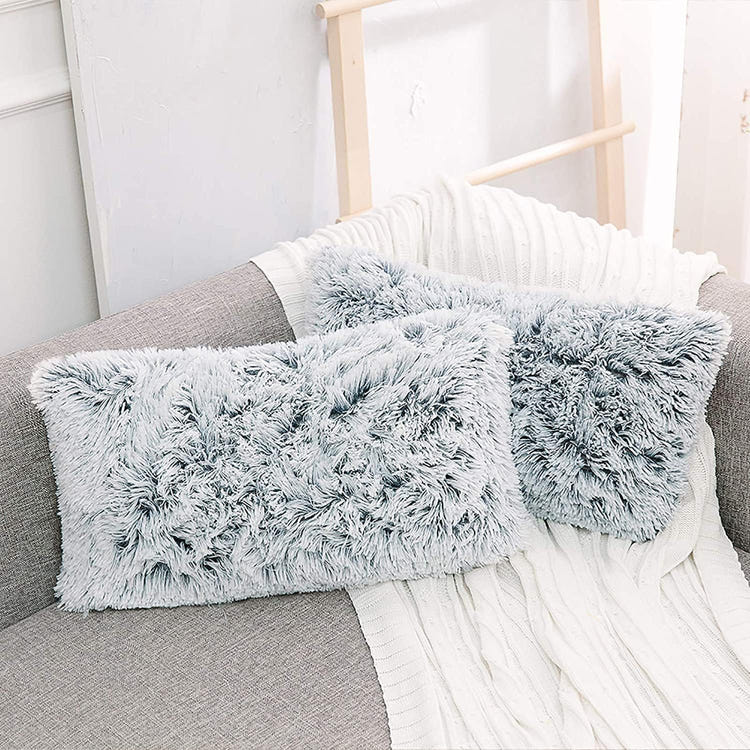 NordECO HOME 2 Pack Teal Faux Fur Cushion Covers 18 x 18 Inches