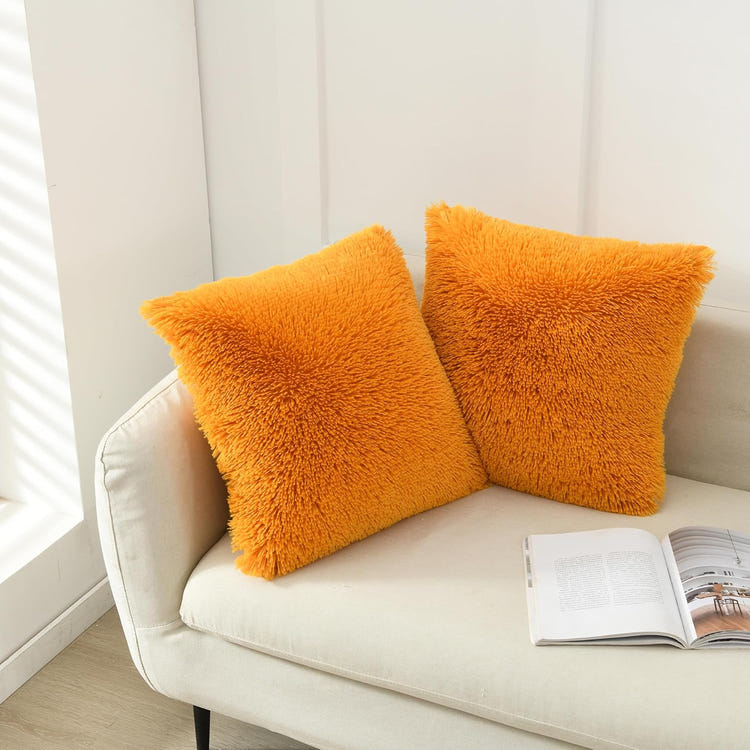 NordECO HOME 2 Pack Teal Faux Fur Cushion Covers 18 x 18 Inches