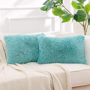 NordECO HOME 2 Pack Teal Faux Fur Cushion Covers 18 x 18 Inches