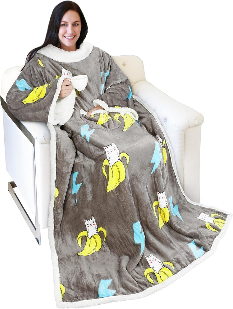 Catalonia Sherpa Wearable Blanket with Sleeves Arms