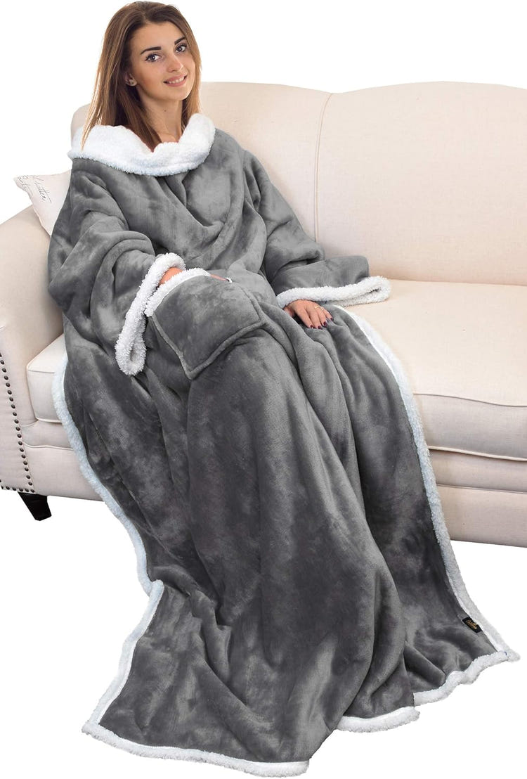 Catalonia Sherpa Wearable Blanket with Sleeves Arms