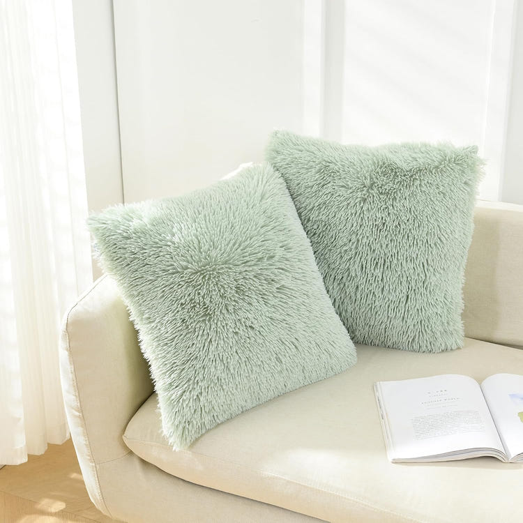 NordECO HOME 2 Pack Teal Faux Fur Cushion Covers 18 x 18 Inches