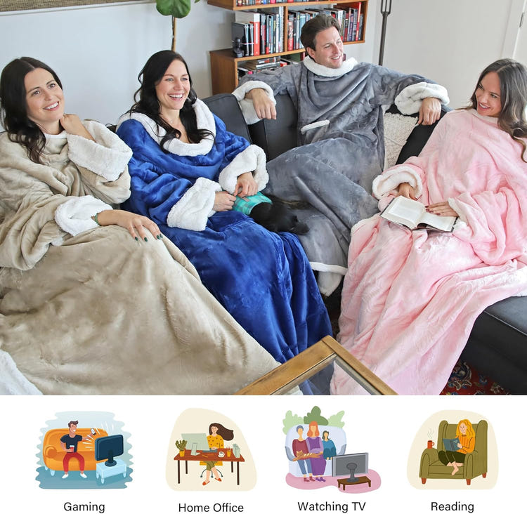 Catalonia Sherpa Wearable Blanket with Sleeves Arms
