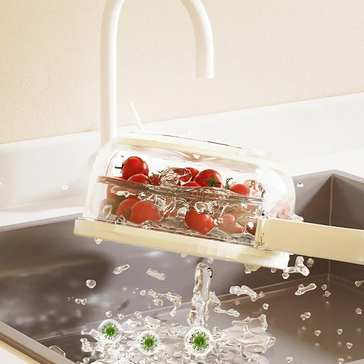 Fruit Drain Basket With Lid Vegetable Washing Bowl Kitchen Gadgets