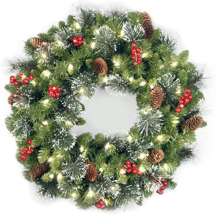 National Tree 24 Inch Pre-Lit Crestwood Spruce Christmas Wreath with LED Lights