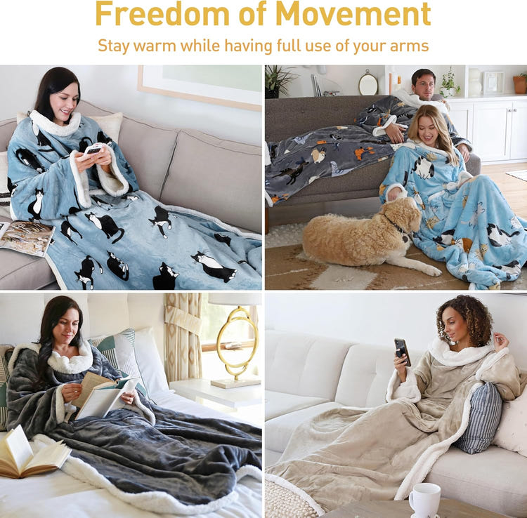 Catalonia Sherpa Wearable Blanket with Sleeves Arms
